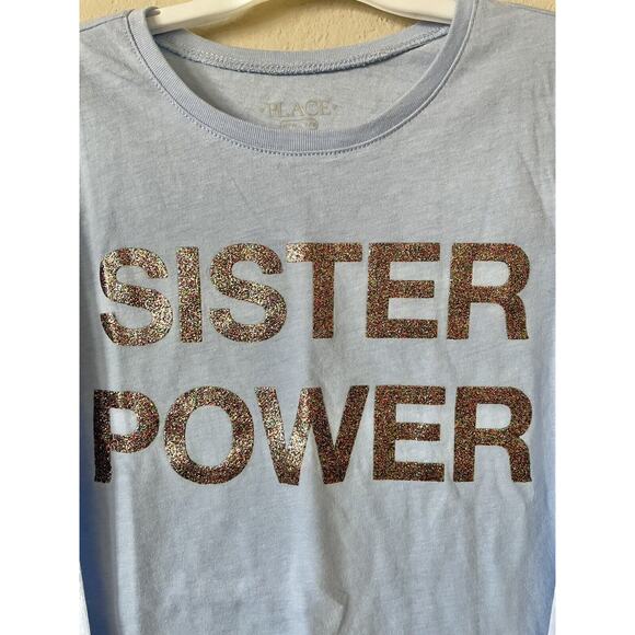 Blue Pewter Glitter Sparkle Sister Power Long Sleeve Top Size M 7/8 - Picture 2 of 3